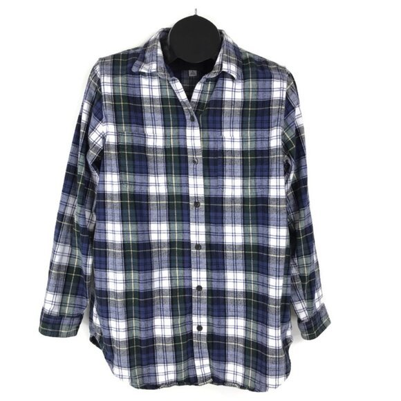 L.L. Bean Scotch Plaid Flannel Tunic Shirt Women's Large Relaxed Fit 100% Cotton - Picture 1 of 12